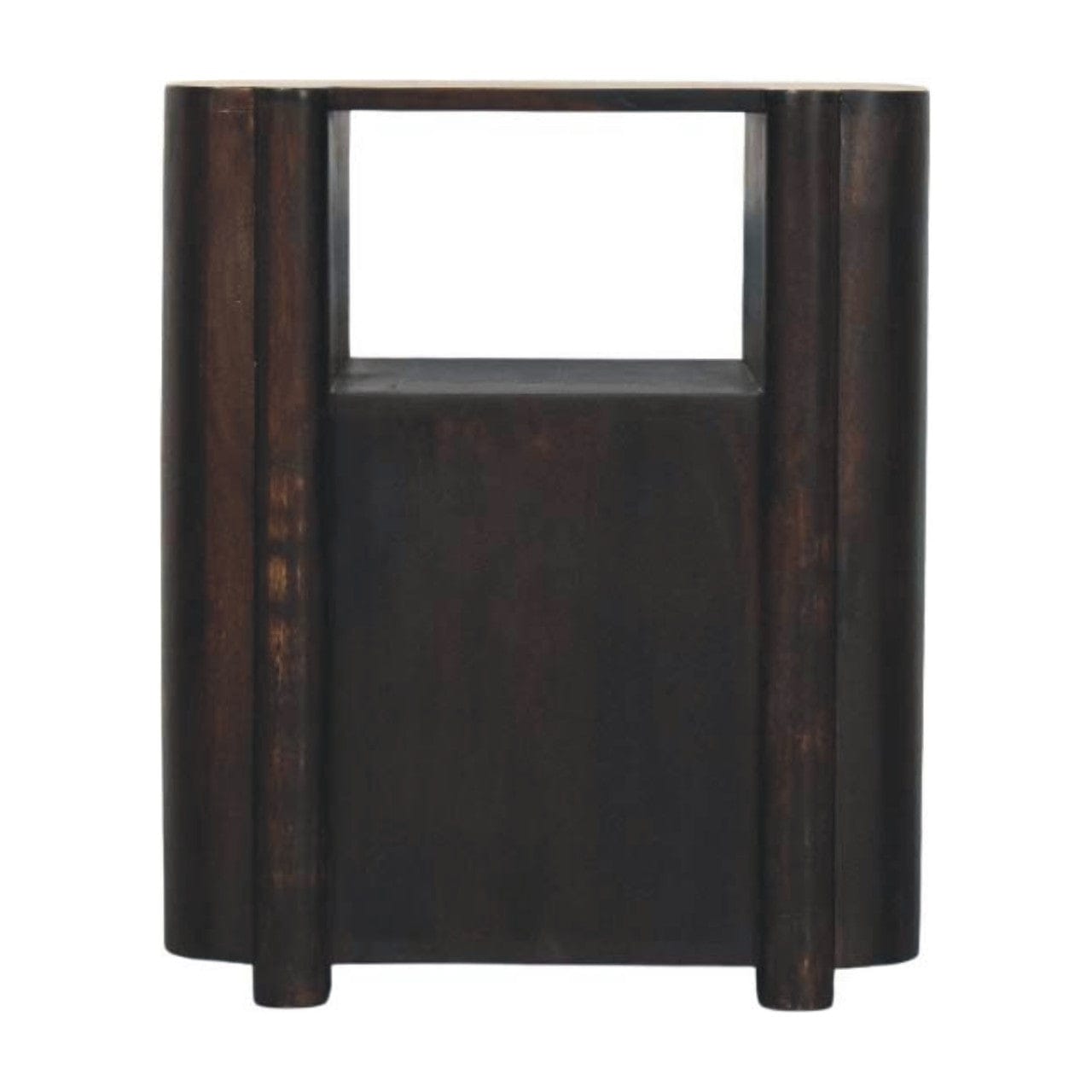 Handcrafted Rattan Curve Edge Nightstand - Solid Mango Wood Bedside Table for Bedroom - product view 10 showing...