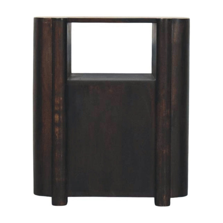 Handcrafted Rattan Curve Edge Nightstand - Solid Mango Wood Bedside Table for Bedroom - product view 10 showing...