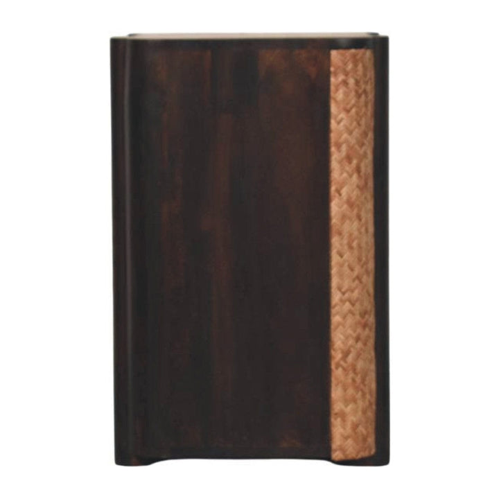 Handcrafted Rattan Curve Edge Nightstand - Solid Mango Wood Bedside Table for Bedroom - product view 9 showing...
