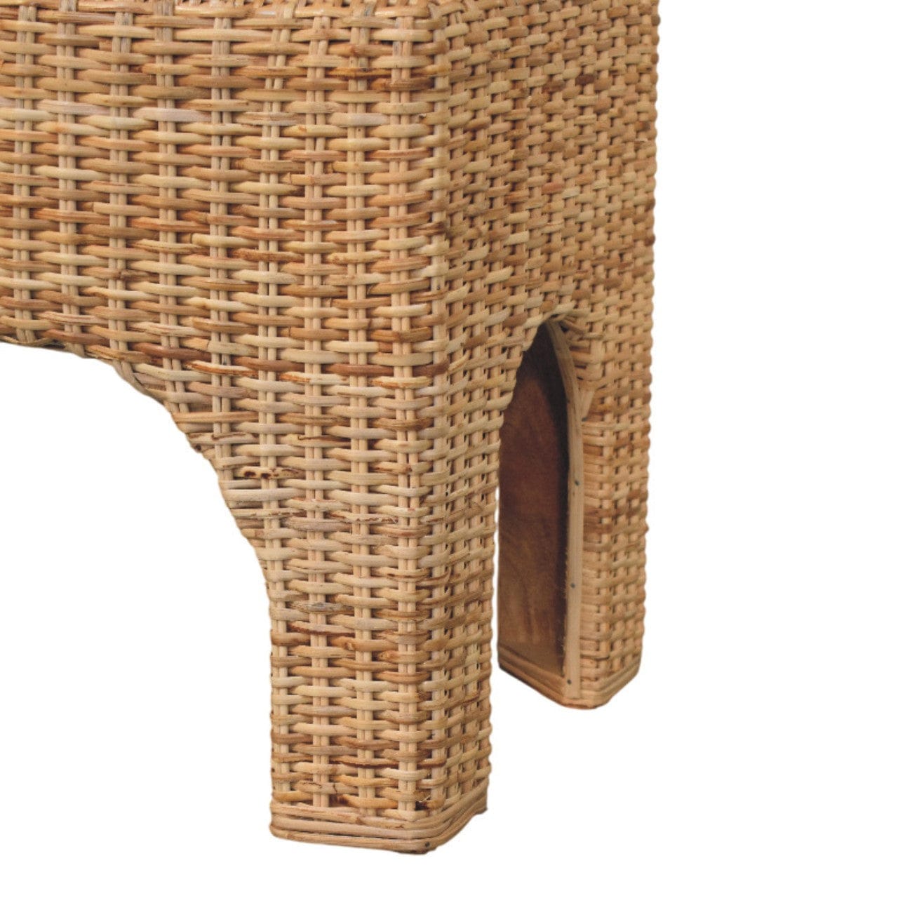 Rattan Harmony Entryway Bench - Solid Mango Wood & Handwoven Rattan Seating Bench - product view 9 showing handcrafted...