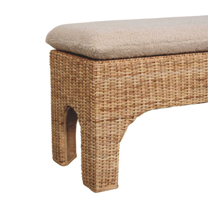 Rattan Harmony Entryway Bench - Solid Mango Wood & Handwoven Rattan Seating Bench - product view 7 showing handcrafted...
