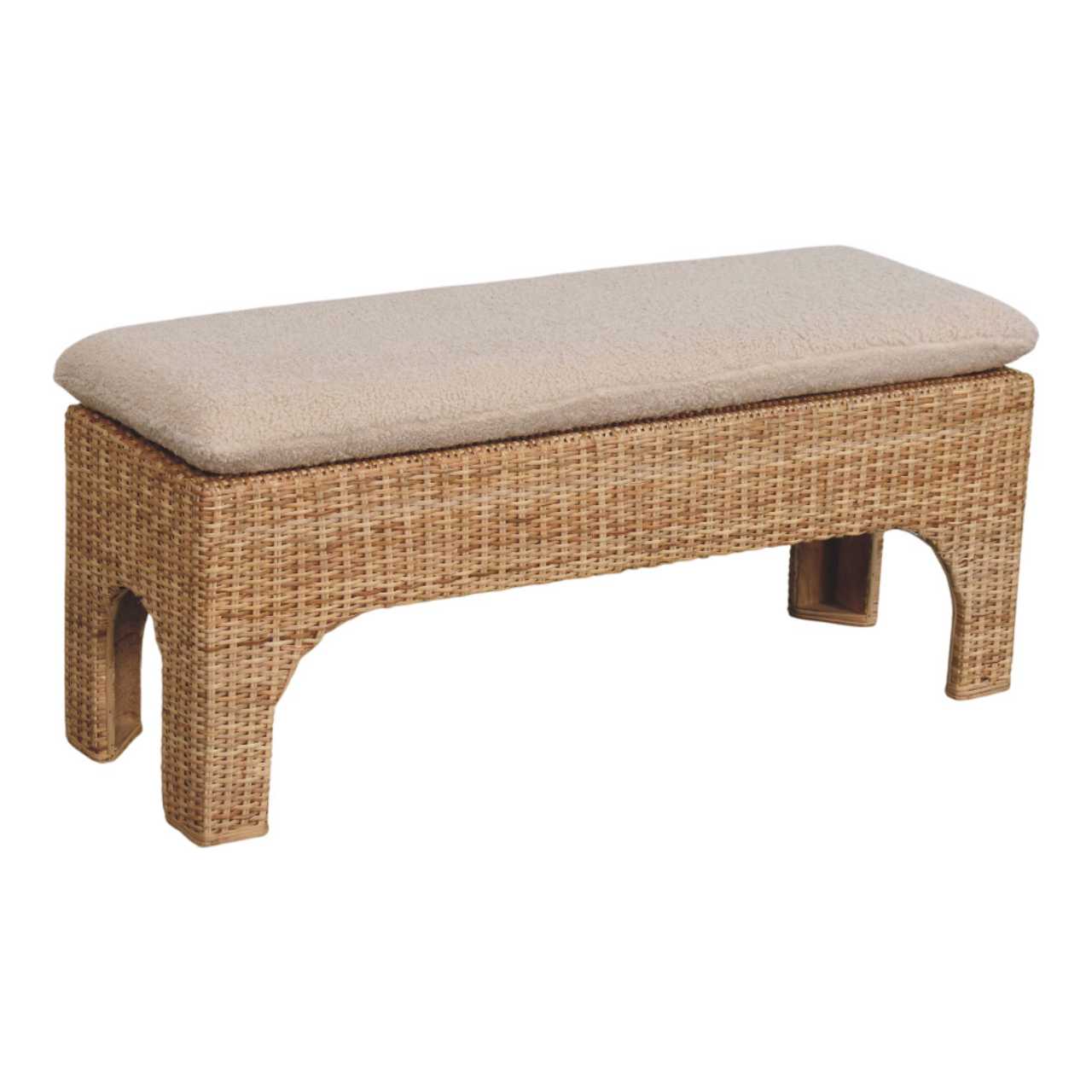 Rattan Harmony Entryway Bench - Solid Mango Wood & Handwoven Rattan Seating Bench - product view 6 showing handcrafted...