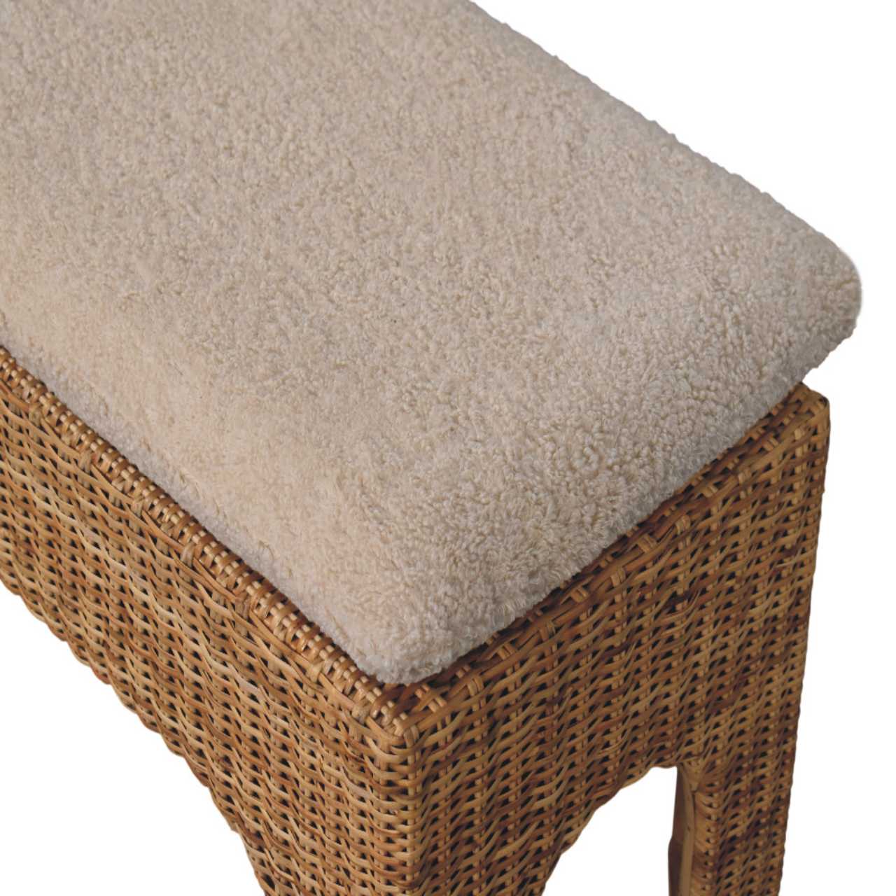 Rattan Harmony Entryway Bench - Solid Mango Wood & Handwoven Rattan Seating Bench - product view 5 showing handcrafted...