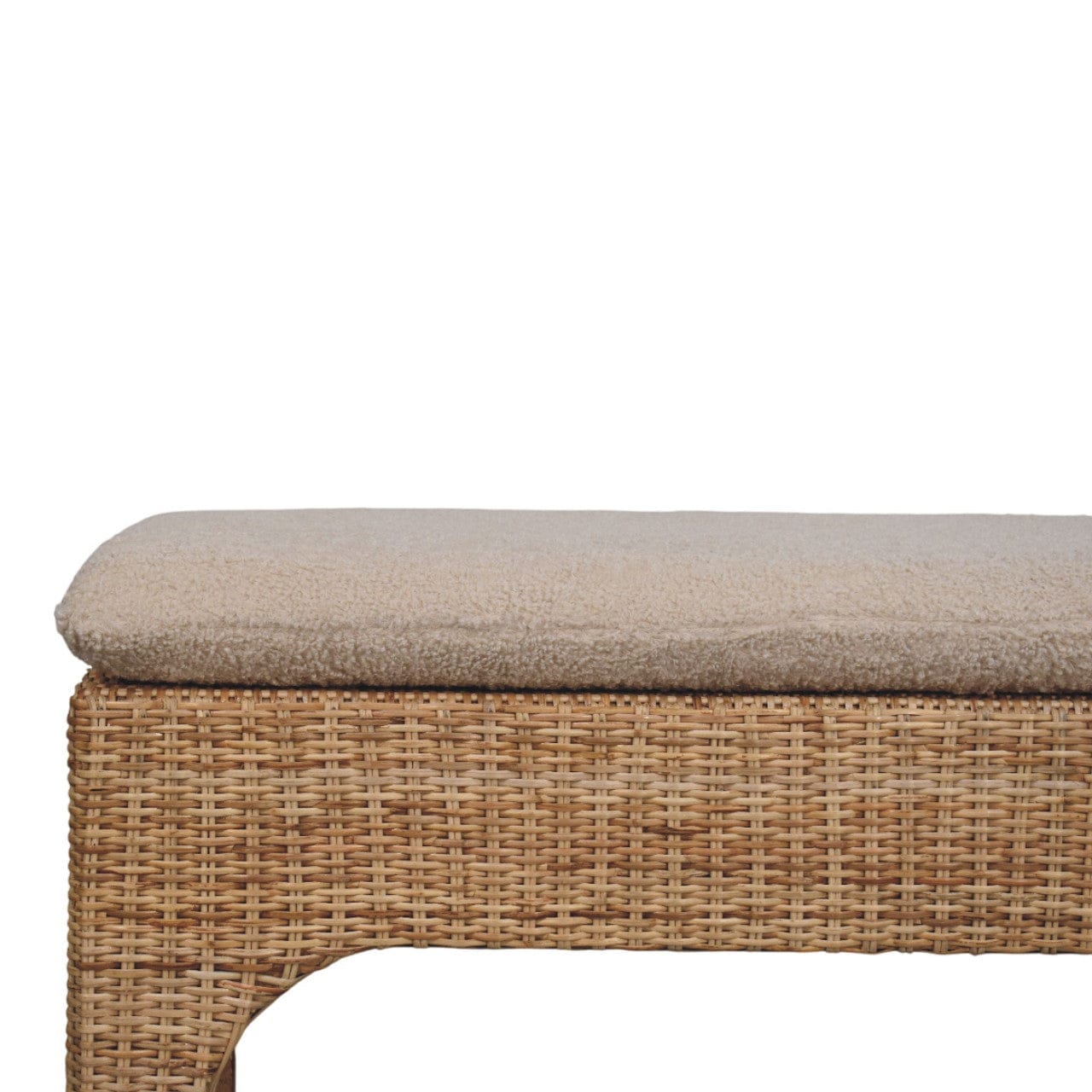 Rattan Harmony Entryway Bench - Solid Mango Wood & Handwoven Rattan Seating Bench - product view 4 showing handcrafted...
