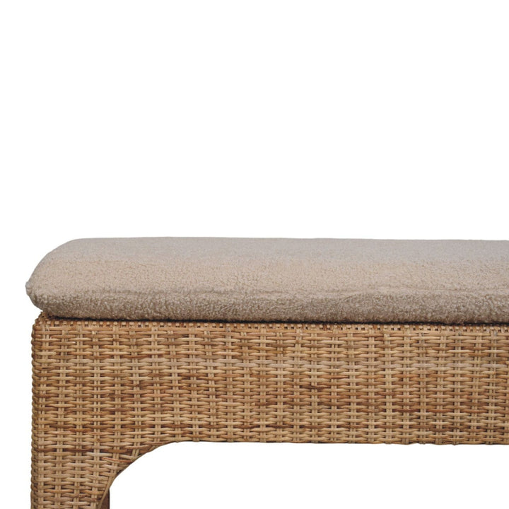 Rattan Harmony Entryway Bench - Solid Mango Wood & Handwoven Rattan Seating Bench - product view 4 showing handcrafted...