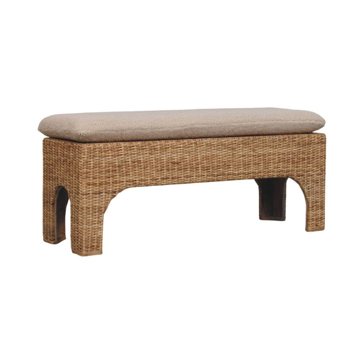 Rattan Harmony Entryway Bench - Solid Mango Wood & Handwoven Rattan Seating Bench - product view 3 showing handcrafted...