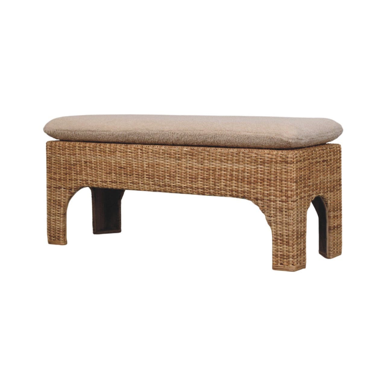 Rattan Harmony Entryway Bench - Solid Mango Wood & Handwoven Rattan Seating Bench - product view 2 showing handcrafted...