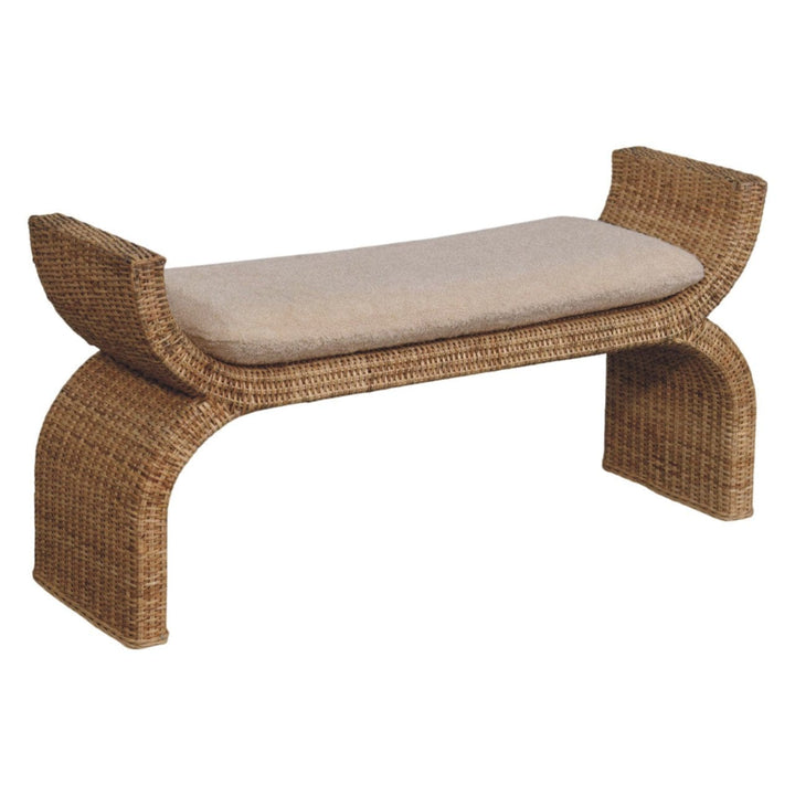 Handcrafted Rattan Weave Boucle Bench - Solid Mango Wood Seating Furniture for Entryway - product view 7 showing...