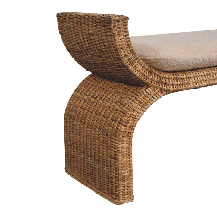 Handcrafted Rattan Weave Boucle Bench - Solid Mango Wood Seating Furniture for Entryway - product view 6 showing...