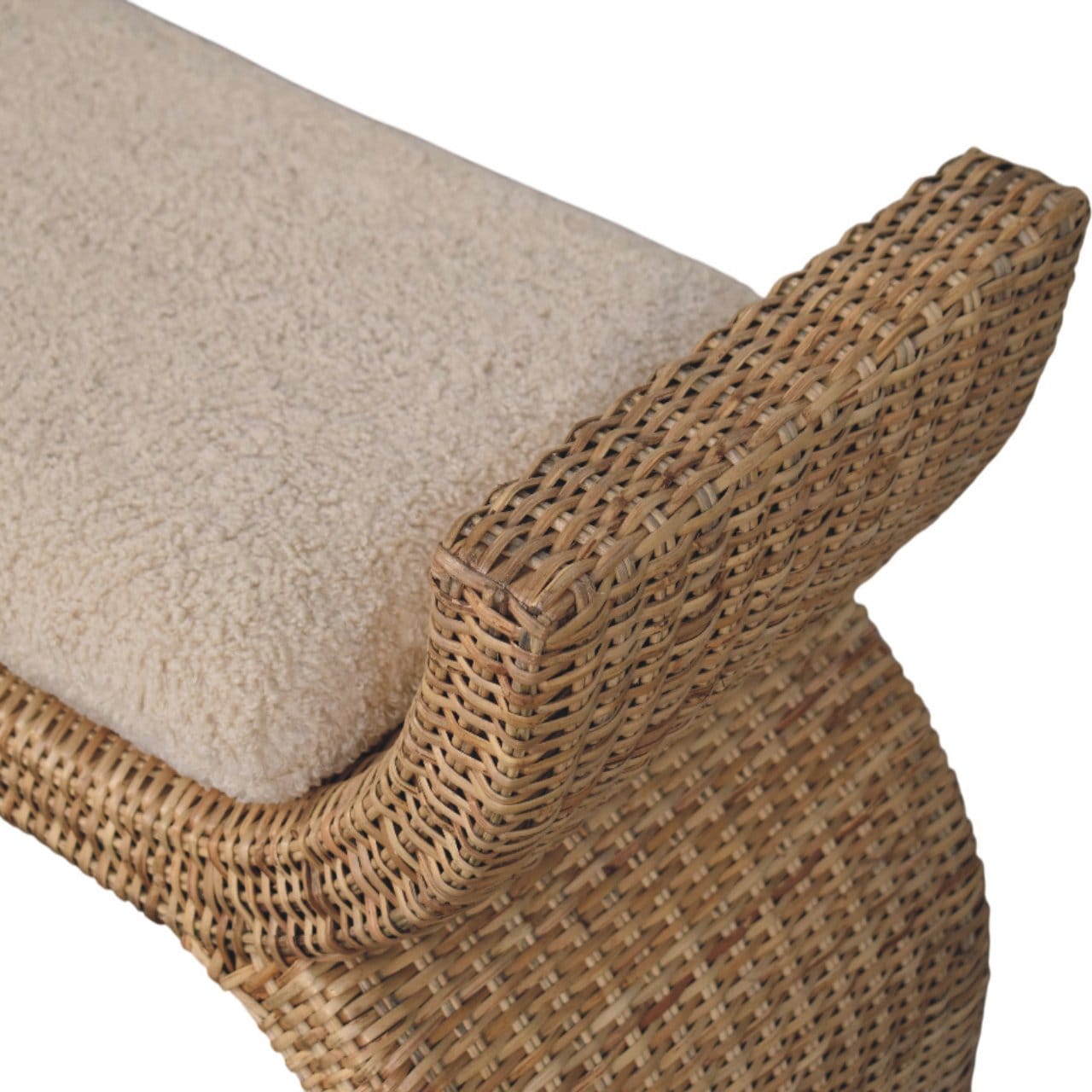 Handcrafted Rattan Weave Boucle Bench - Solid Mango Wood Seating Furniture for Entryway - product view 5 showing...