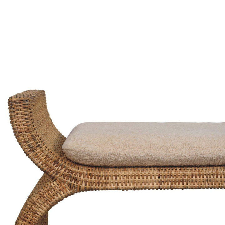 Handcrafted Rattan Weave Boucle Bench - Solid Mango Wood Seating Furniture for Entryway - product view 4 showing...