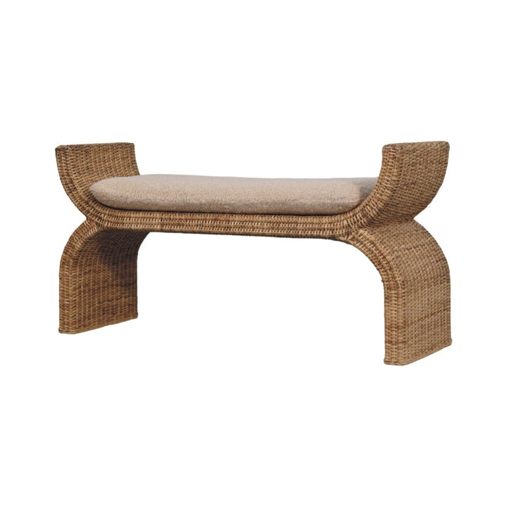 Handcrafted Rattan Weave Boucle Bench - Solid Mango Wood Seating Furniture for Entryway - product view 3 showing...