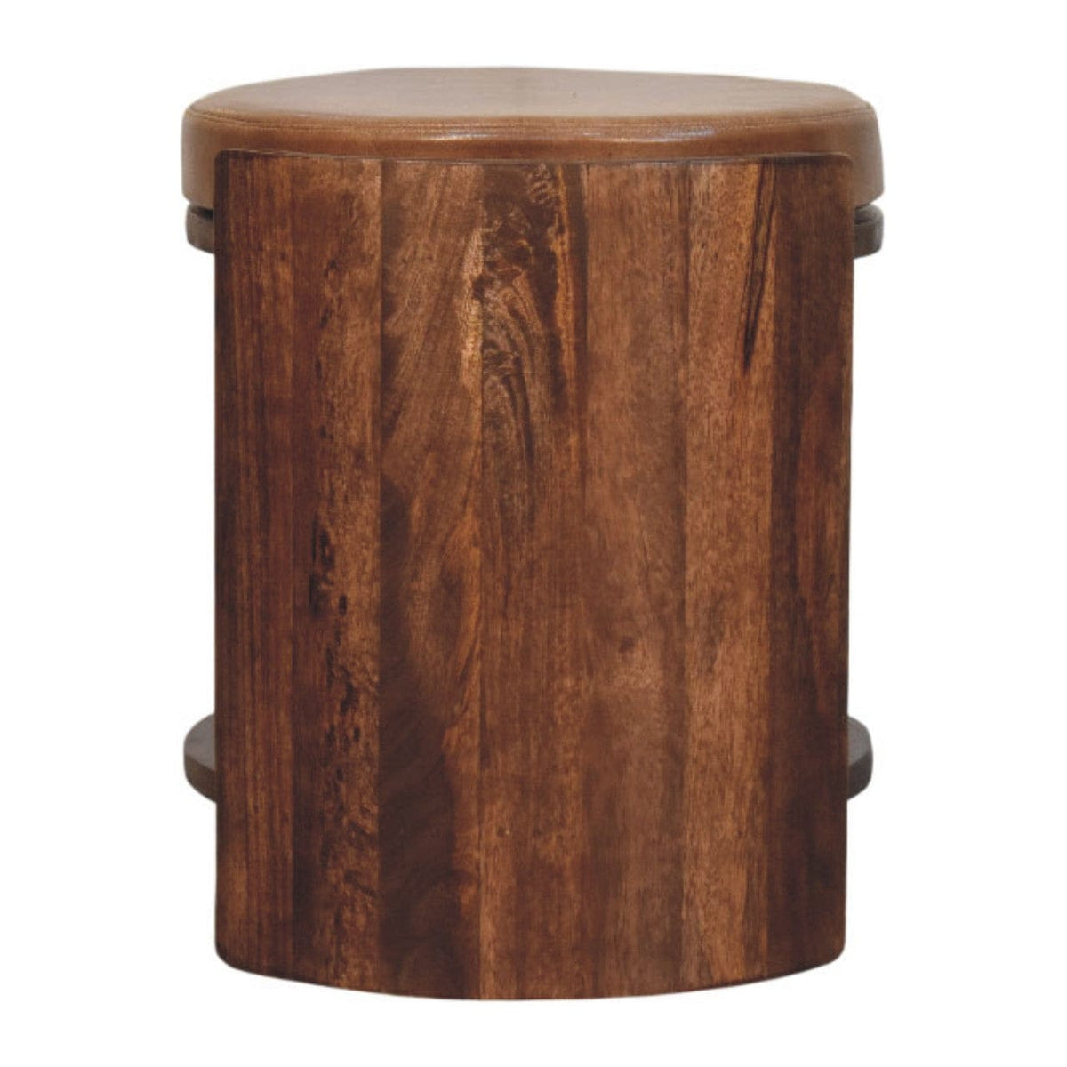 Handcrafted Savoy Leather Stool - Solid Mango Wood Accent Seating - product view 7 showing handcrafted solid mango wood stool