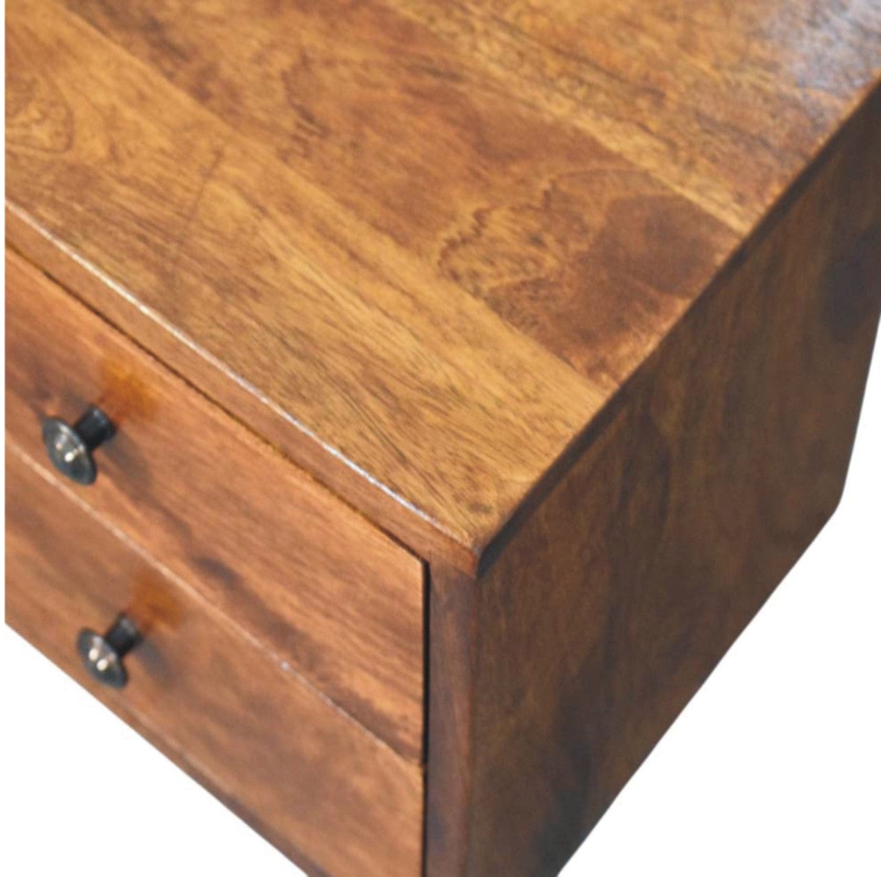 Handcrafted Solis 2-Drawer Chestnut Floating Nightstand - Solid Mango Wood Bedside Table for Bedroom - product view 7...