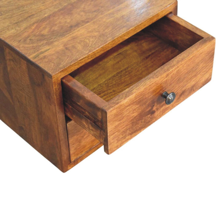 Handcrafted Solis 2-Drawer Chestnut Floating Nightstand - Solid Mango Wood Bedside Table for Bedroom - product view 6...