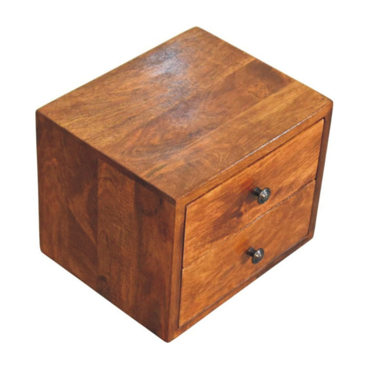 Handcrafted Solis 2-Drawer Chestnut Floating Nightstand - Solid Mango Wood Bedside Table for Bedroom - product view 5...
