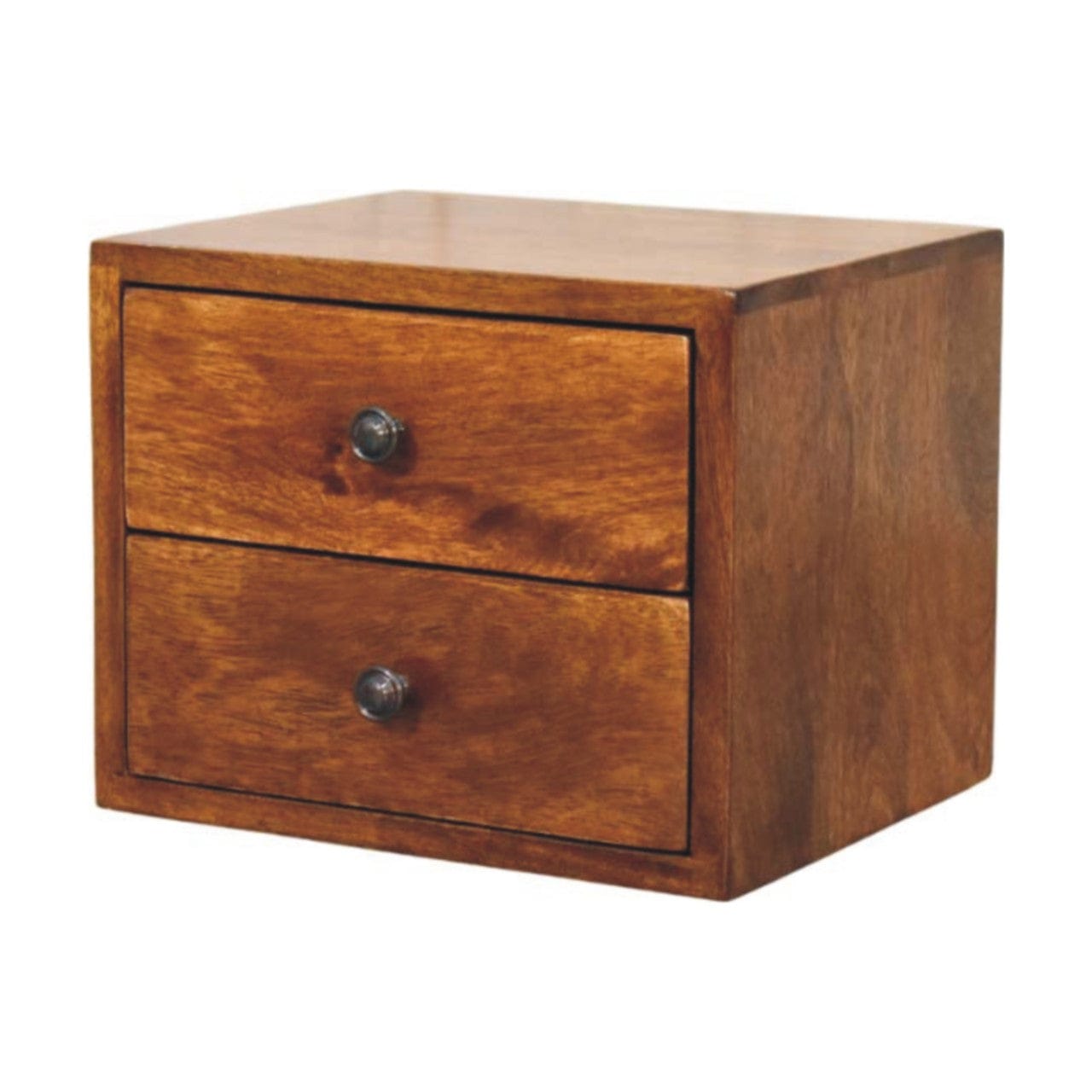Handcrafted Solis 2-Drawer Chestnut Floating Nightstand - Solid Mango Wood Bedside Table for Bedroom - product view 3...