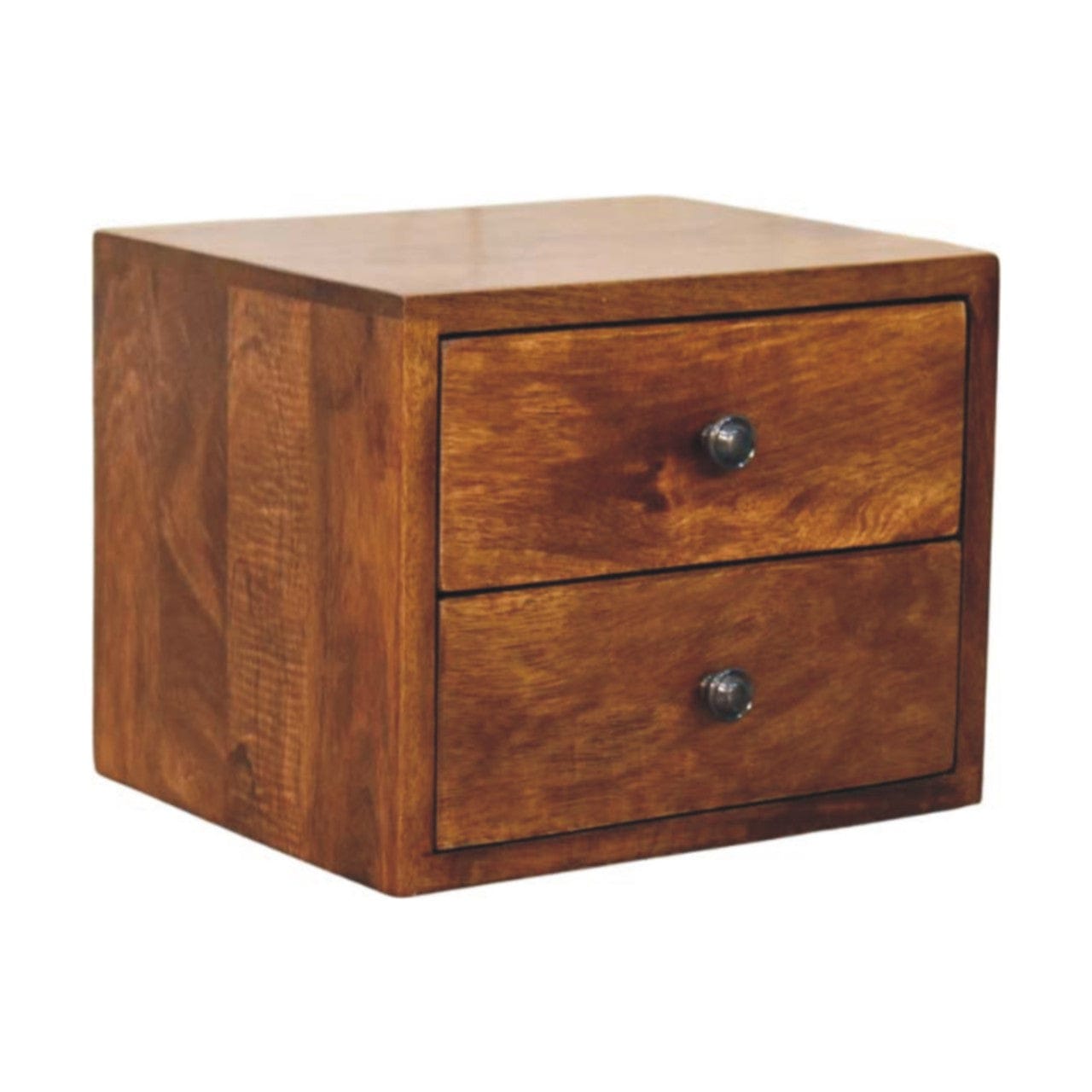 Handcrafted Solis 2-Drawer Chestnut Floating Nightstand - Solid Mango Wood Bedside Table for Bedroom - product view 2...