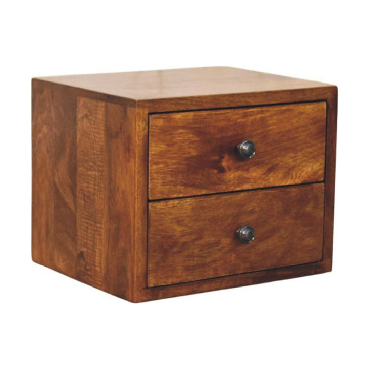 Handcrafted Solis 2-Drawer Chestnut Floating Nightstand - Solid Mango Wood Bedside Table for Bedroom - product view 2...