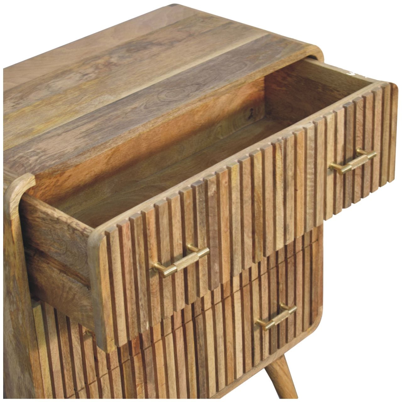 Handcrafted T-bar Ridged Dresser - Solid Mango Wood Storage Chest for Bedroom - product view 6 showing handcrafted solid...