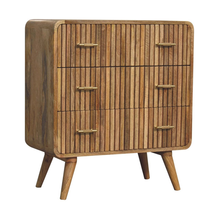 Handcrafted T-bar Ridged Dresser - Solid Mango Wood Storage Chest for Bedroom - product view 4 showing handcrafted solid...