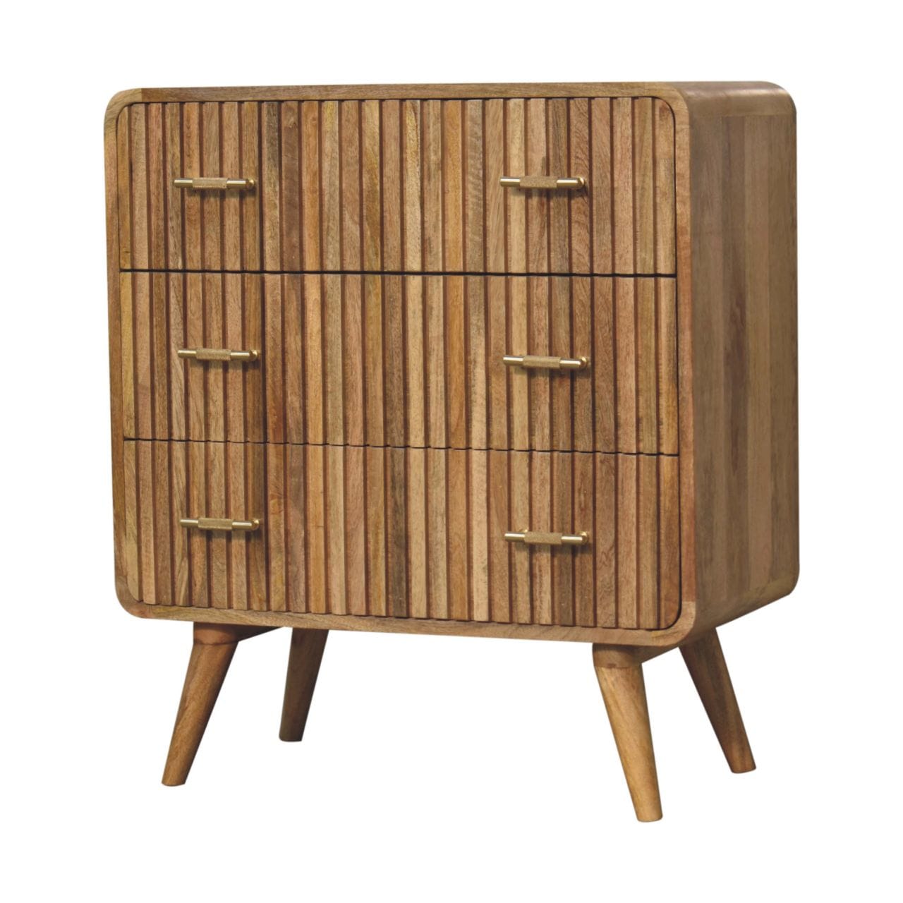 Handcrafted T-bar Ridged Dresser - Solid Mango Wood Storage Chest for Bedroom - product view 3 showing handcrafted solid...