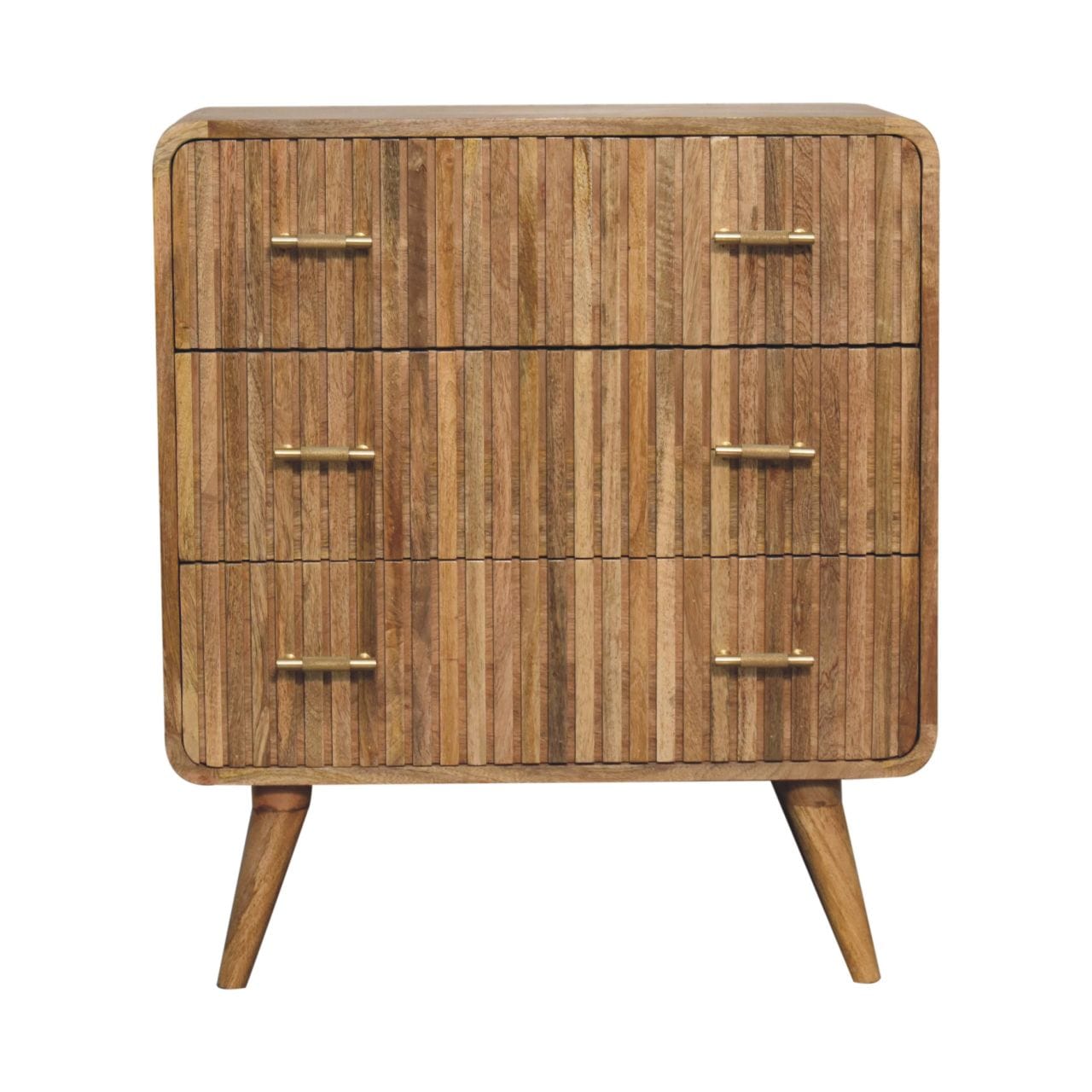 Handcrafted T-bar Ridged Dresser - Solid Mango Wood Storage Chest for Bedroom - product view 2 showing handcrafted solid...