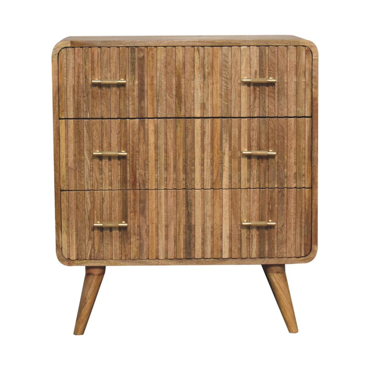 Handcrafted T-bar Ridged Dresser - Solid Mango Wood Storage Chest for Bedroom - product view 2 showing handcrafted solid...