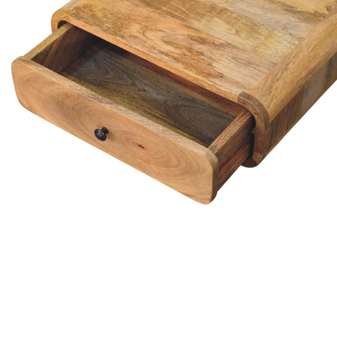 Handcrafted Wall-Mounted Oak-ish 1 Drawer Nightstand - Solid Mango Wood Bedside Table for Bedroom - product view 7...