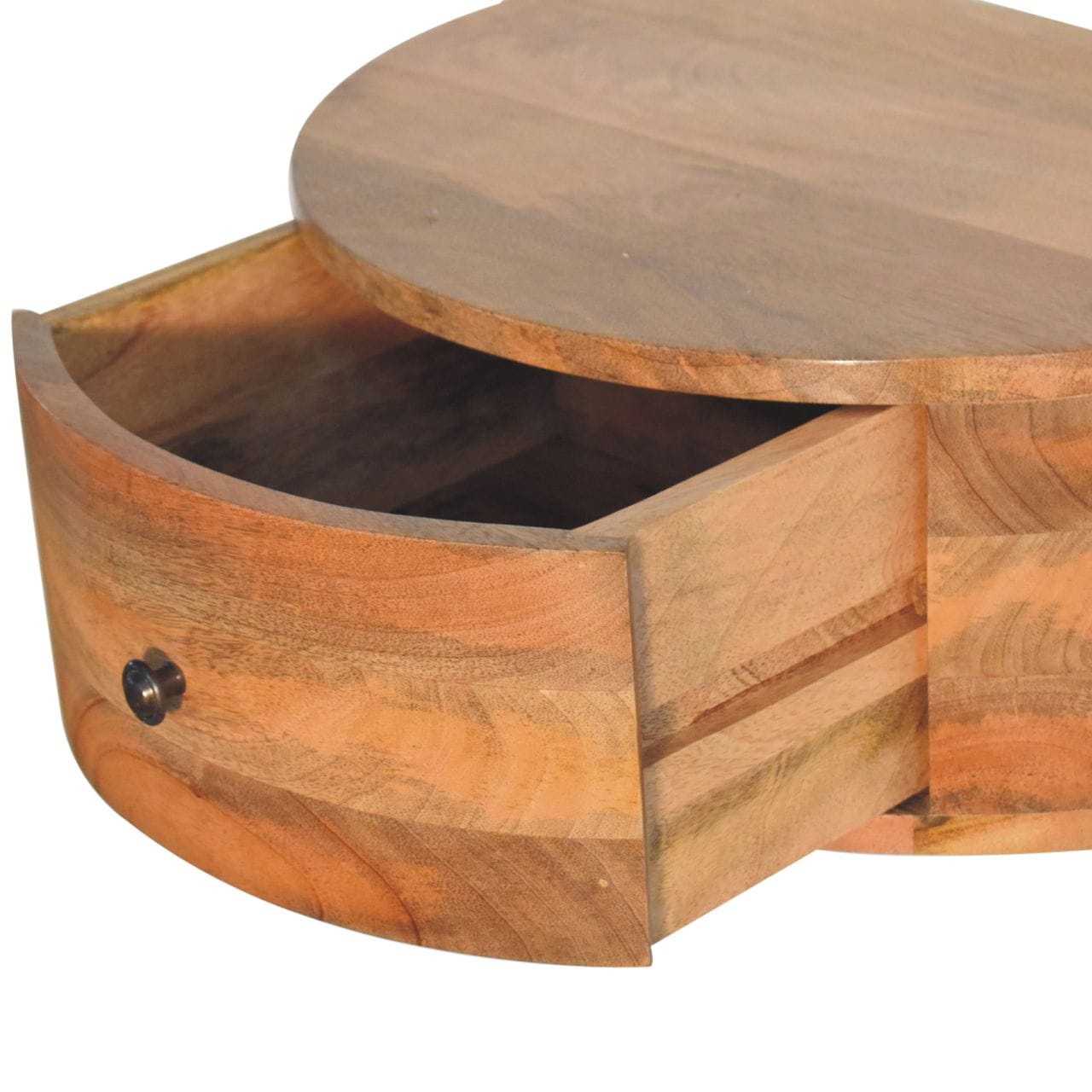 Handcrafted Wall Mounted Rounded Nightstand - Solid Mango Wood Bedside Table for Bedroom - product view 6 showing...