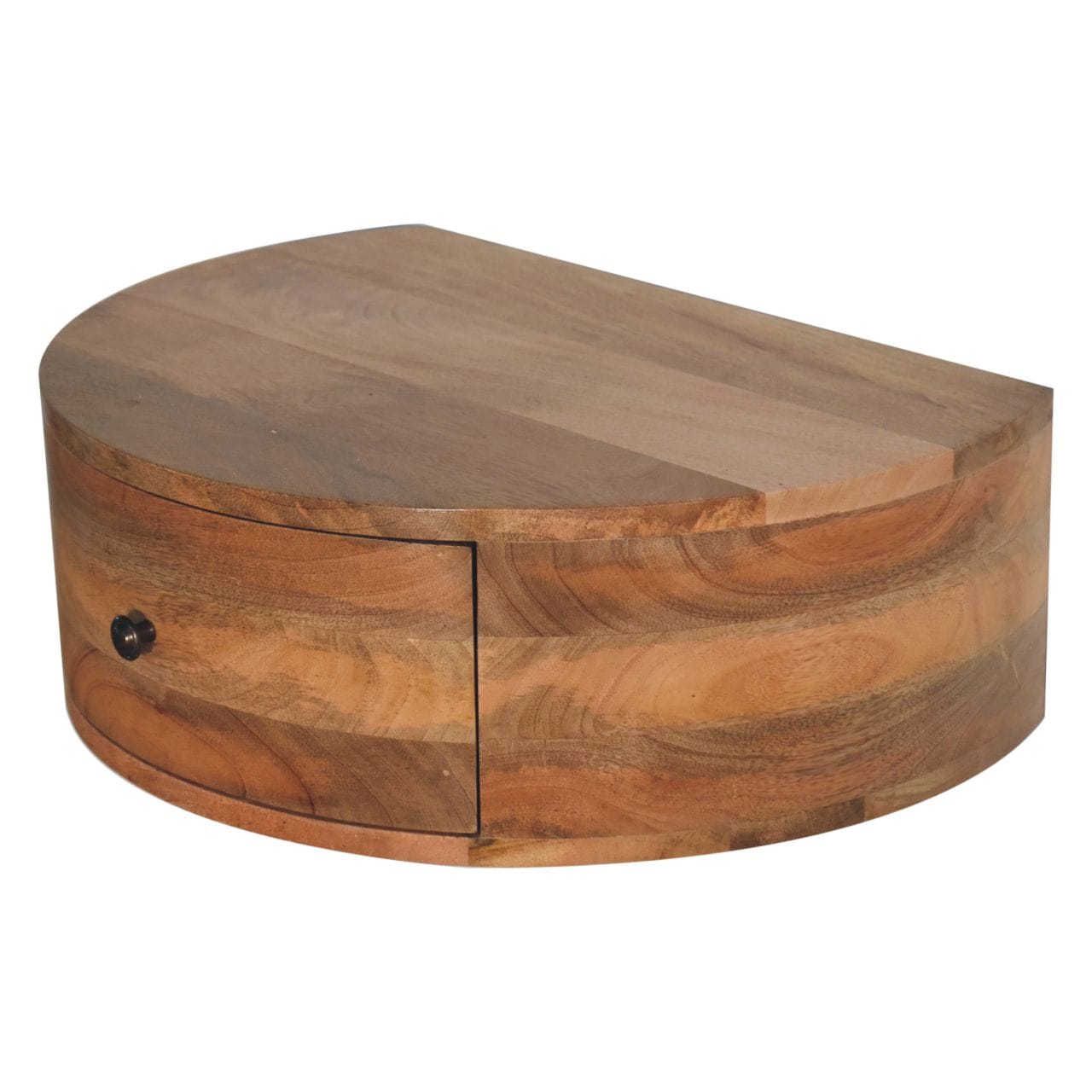 Handcrafted Wall Mounted Rounded Nightstand - Solid Mango Wood Bedside Table for Bedroom - product view 4 showing...