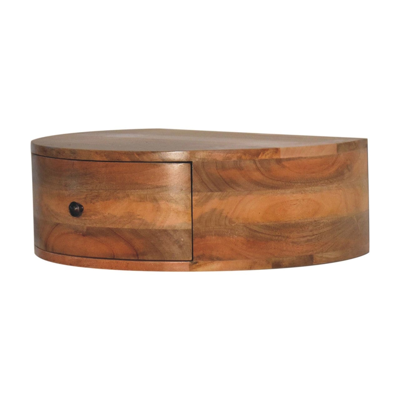 Handcrafted Wall Mounted Rounded Nightstand - Solid Mango Wood Bedside Table for Bedroom - product view 3 showing...