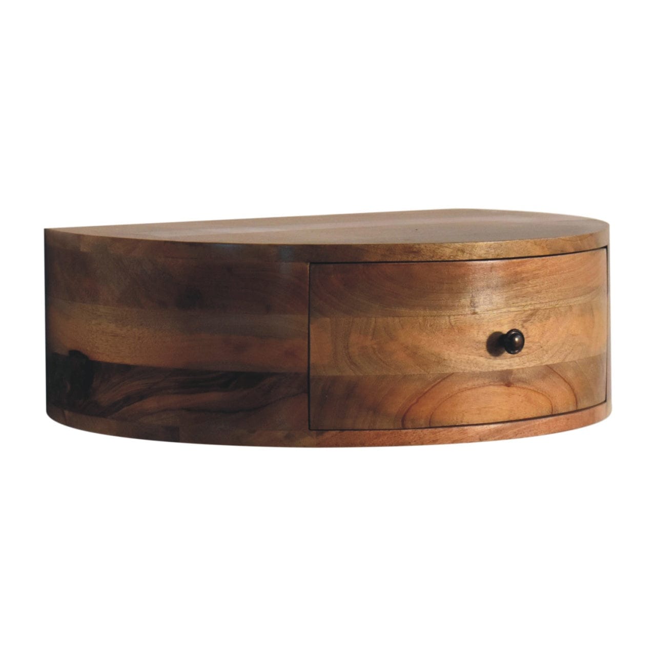 Handcrafted Wall Mounted Rounded Nightstand - Solid Mango Wood Bedside Table for Bedroom - product view 2 showing...