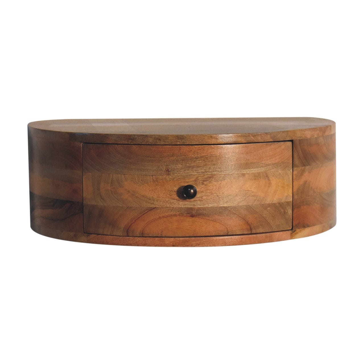Handcrafted Wall Mounted Rounded Nightstand - Solid Mango Wood Bedside Table for Bedroom - main view showing handcrafted...