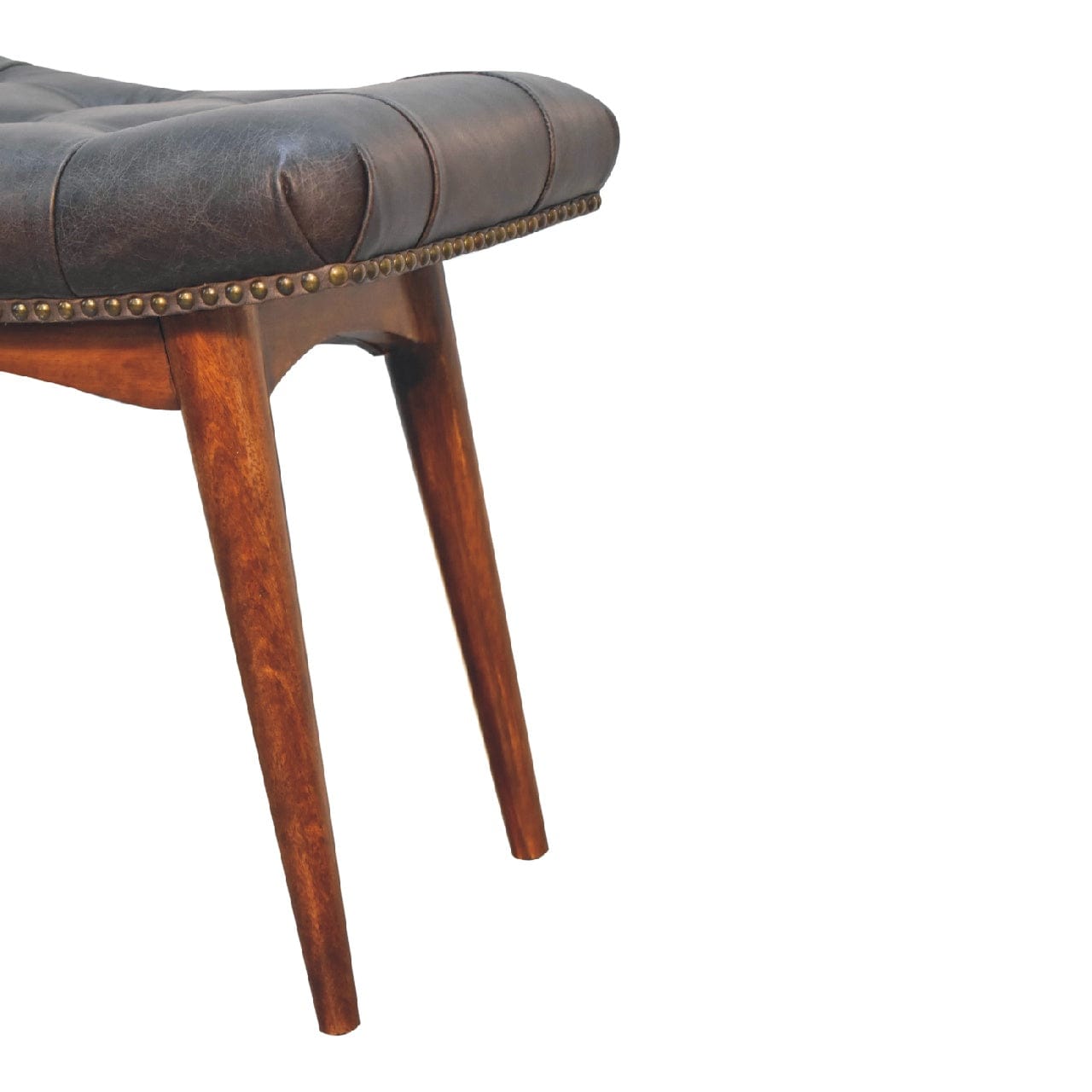 Harbour Black Footstool - Solid Mango Wood Accent Stool for Living Room - product view 7 showing handcrafted solid mango...