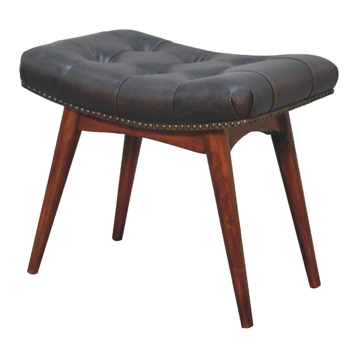 Harbour Black Footstool - Solid Mango Wood Accent Stool for Living Room - product view 6 showing handcrafted solid mango...