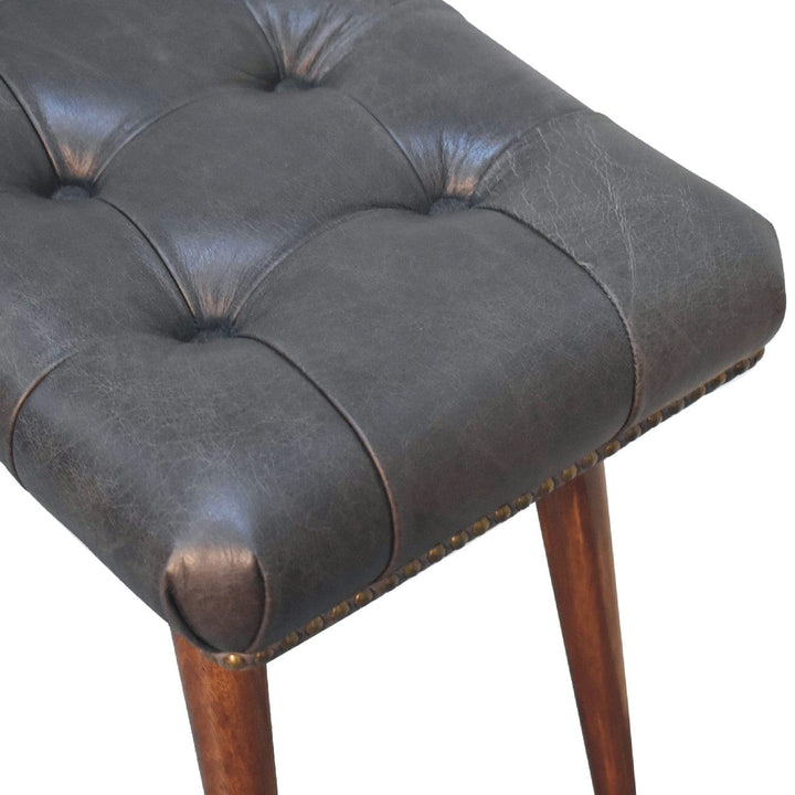 Harbour Black Footstool - Solid Mango Wood Accent Stool for Living Room - product view 5 showing handcrafted solid mango...