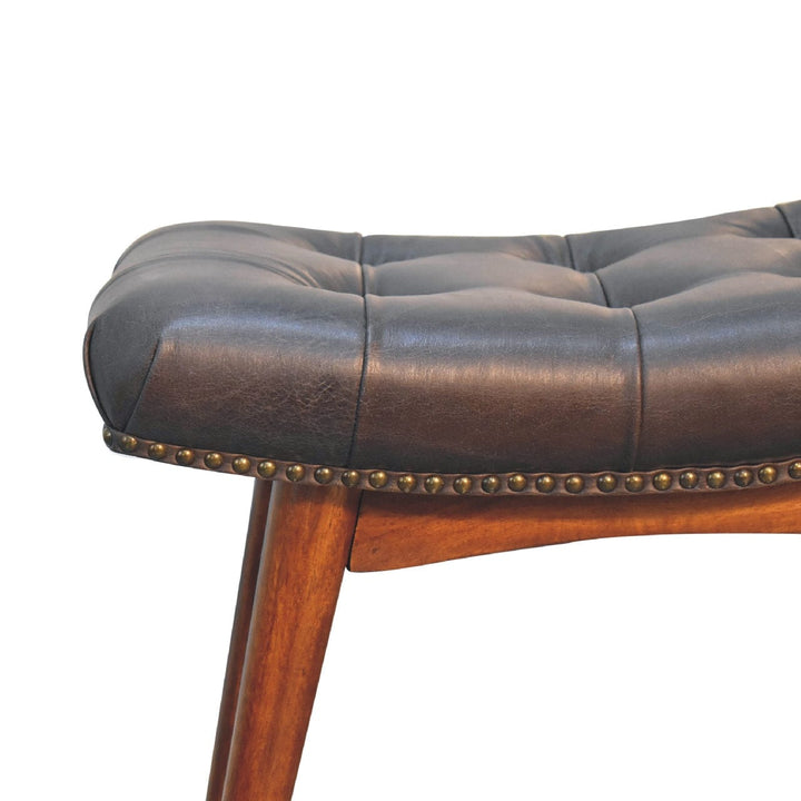 Harbour Black Footstool - Solid Mango Wood Accent Stool for Living Room - product view 4 showing handcrafted solid mango...