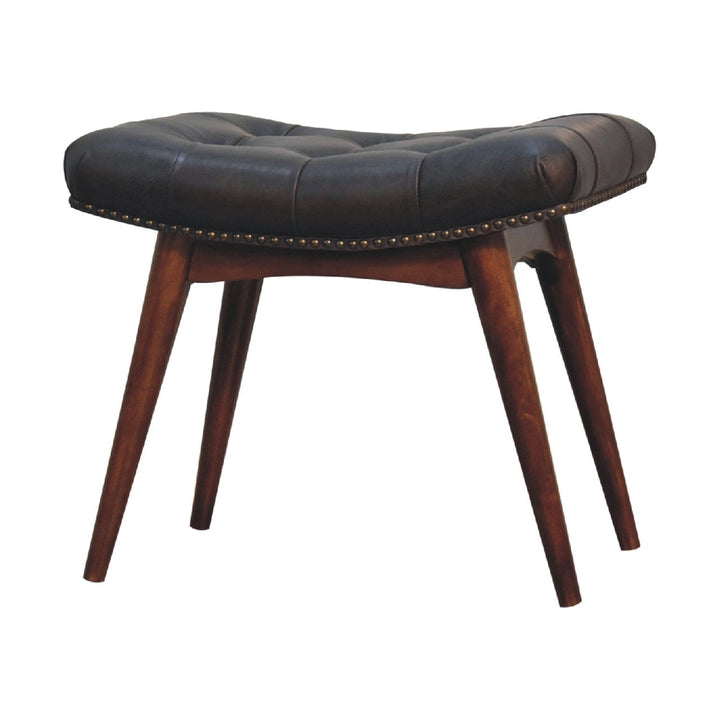 Harbour Black Footstool - Solid Mango Wood Accent Stool for Living Room - product view 3 showing handcrafted solid mango...