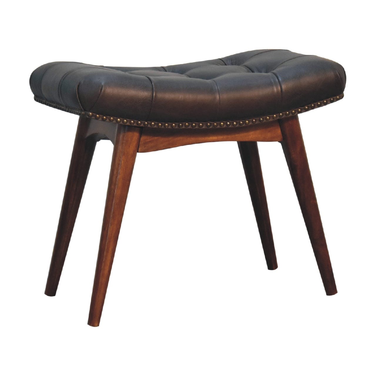 Harbour Black Footstool - Solid Mango Wood Accent Stool for Living Room - product view 2 showing handcrafted solid mango...