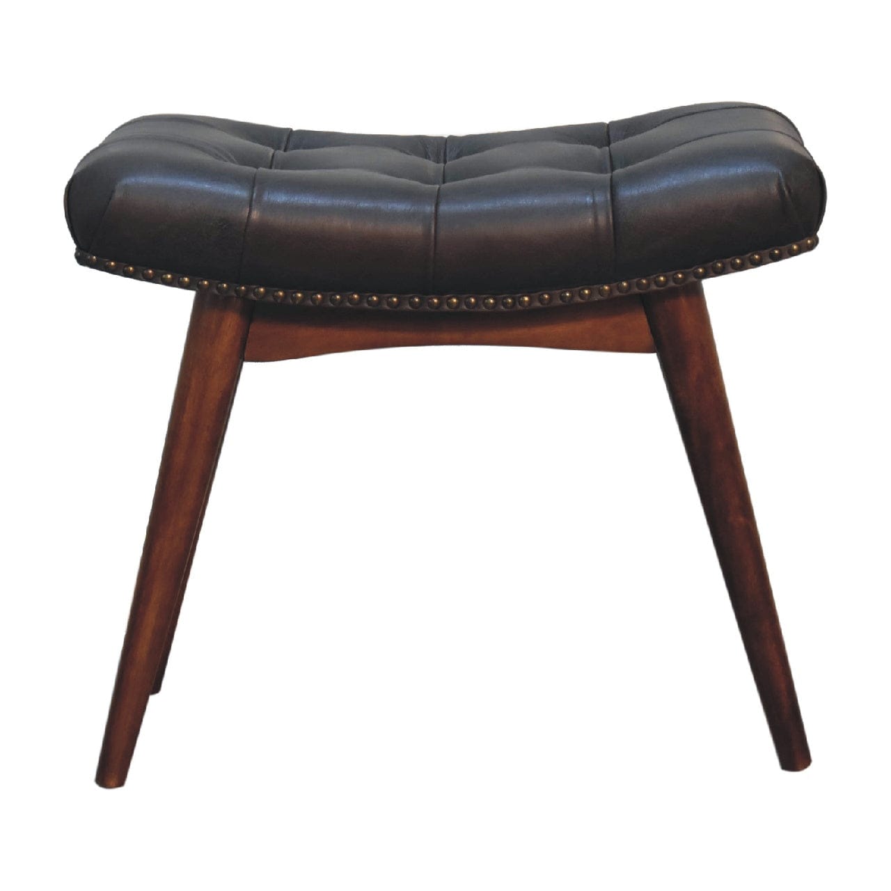 Harbour Black Footstool - Solid Mango Wood Accent Stool for Living Room - main view showing handcrafted solid mango wood...