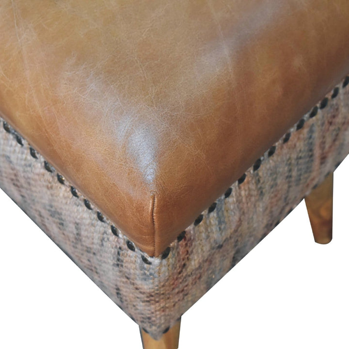 Haven Durrie Footstool - Solid Mango Wood Accent Stool for Living Room - product view 5 showing handcrafted solid mango...