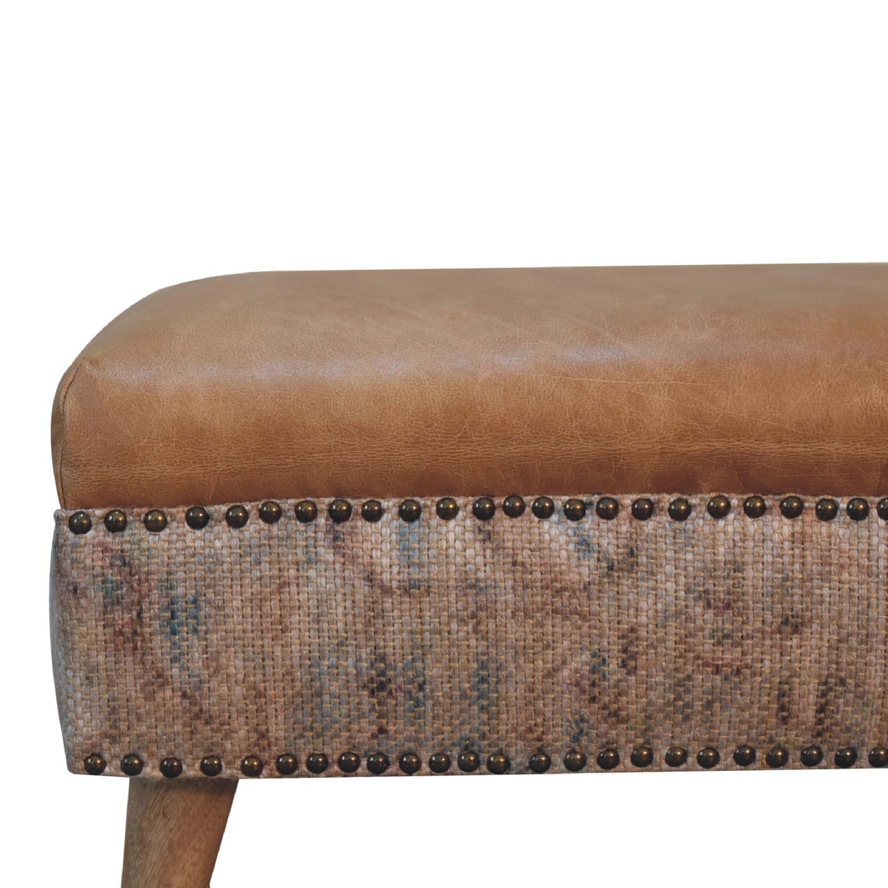 Haven Durrie Footstool - Solid Mango Wood Accent Stool for Living Room - product view 4 showing handcrafted solid mango...