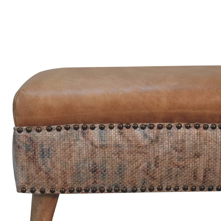 Haven Durrie Footstool - Solid Mango Wood Accent Stool for Living Room - product view 4 showing handcrafted solid mango...