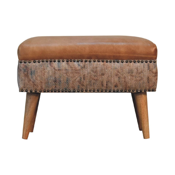 Haven Durrie Footstool - Solid Mango Wood Accent Stool for Living Room - main view showing handcrafted solid mango wood stool