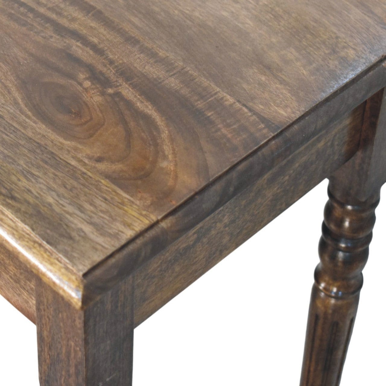 Heritage Turned-Leg Desk in Classic Grey Tone - Solid Mango Wood Writing Desk - product view 5 showing handcrafted solid...
