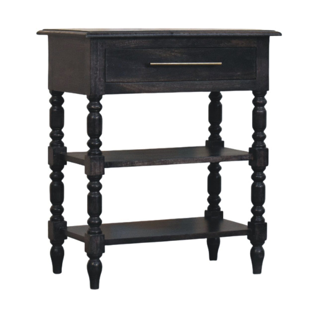 Heritage Turned-Leg End Table - Solid Mango Wood Side Table for Living Room - product view 3 showing handcrafted solid...