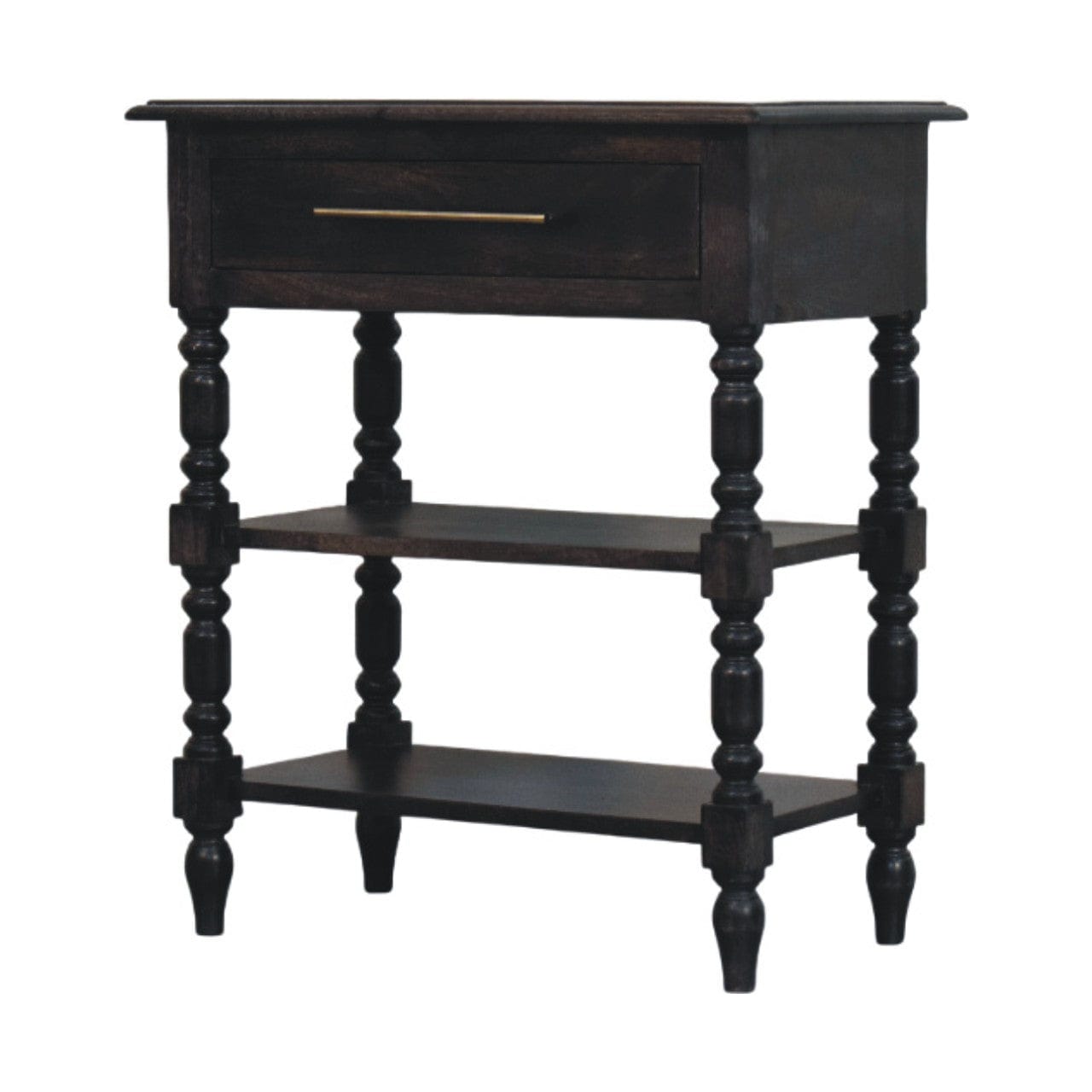 Heritage Turned-Leg End Table - Solid Mango Wood Side Table for Living Room - product view 2 showing handcrafted solid...