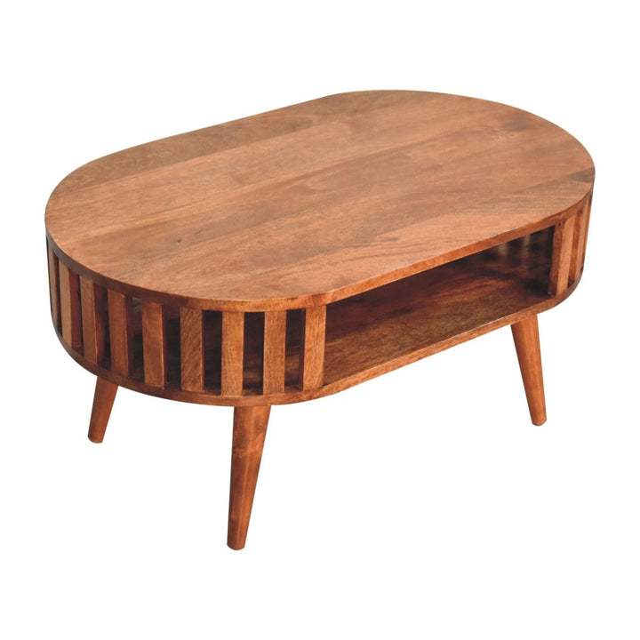 Honey Caramel Ariella Coffee Table - Solid Mango Wood Center Table for Living Room - product view 5 showing handcrafted...