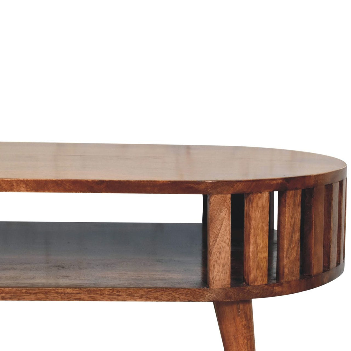 Honey Caramel Ariella Coffee Table - Solid Mango Wood Center Table for Living Room - product view 3 showing handcrafted...